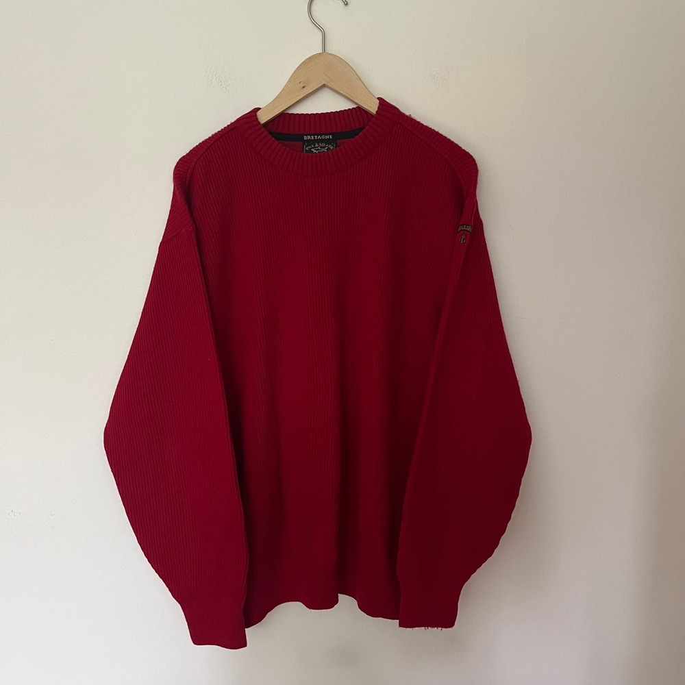 Paul & Shark Yachting Bretagne Red Wool Ribbed Knit Crew Neck Sweater Mens L
